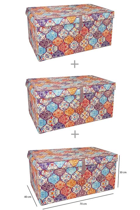 telux Çiçek Desenli Çok Amaçlı Kutu 3'lü Mega Plus Set