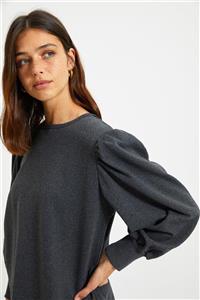 TRENDYOLMİLLA Antrasit Balon Kol Basic Örme İnce Sweatshirt TWOAW21SW0066