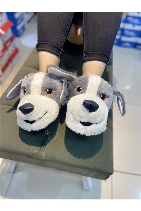 Hacıoğlu Ayakkabı Gri Hayvanlı Unisex Ev Pandufu