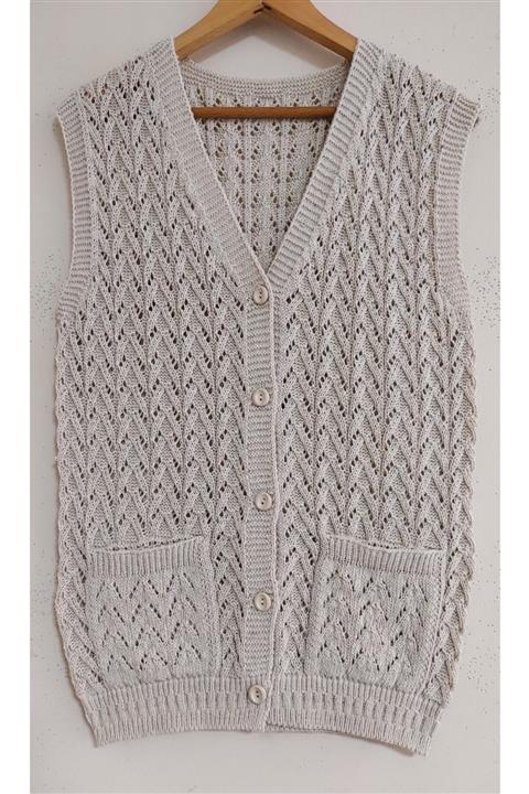 SİNAY TRİKO Kadın Ajurlu Cepli Triko Yelek