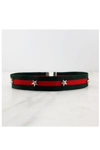 Bijustore Kadın Yeşil & Kırmızı  Şeritli Yıldız Choker Kolye