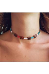 Handmade By HLY Murano Ve Doğal Taş Detaylı Choker Kolye