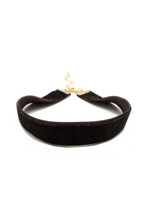takıperest Kalın Kahverengi Kadife Tasma Choker Kolye