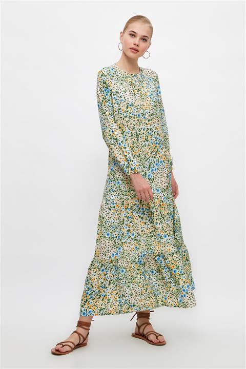 Trendyol Modest Yeşil Çiçek Detaylı Tesettür Elbise TCTSS21EL3944
