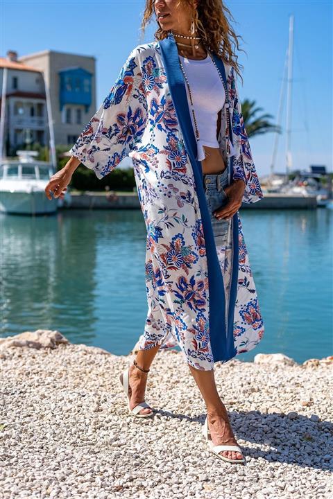 Güneşkızı Kadın Lacivert Garnili Uzun Salaş Kimono GK-BST3156