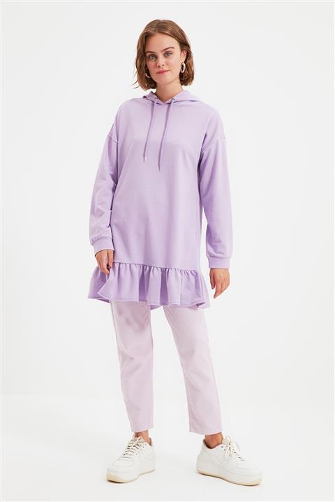 Trendyol Modest Mor Etek Fırfırlı Örme Tunik TCTAW22UK0046