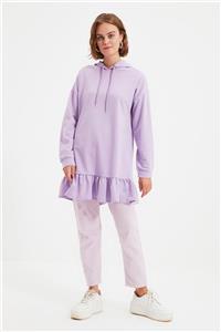 Trendyol Modest Mor Etek Fırfırlı Örme Tunik TCTAW22UK0046