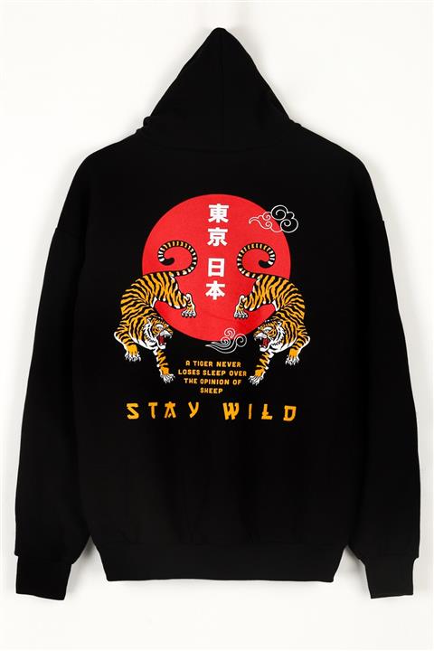 Sekizbiraltı Stay Wild Sırt Baskılı Siyah Oversize Unisex Sweatshirt