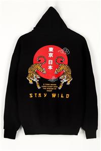 Sekizbiraltı Stay Wild Sırt Baskılı Siyah Oversize Unisex Sweatshirt