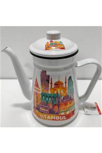 HibanaYolu Emaye Nostalji Kahve Süt Demligi 1.2 lt İstanbul Desenli