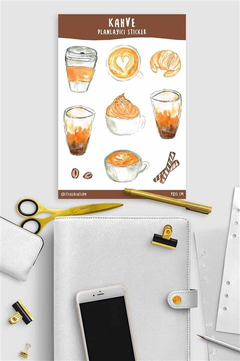 Sticker Cat Kahve Sticker, Planlayıcı, Ajanda, Laptop Sticker
