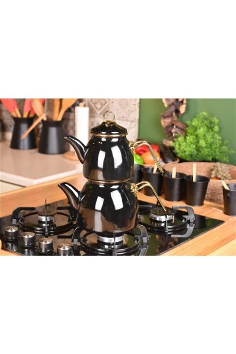 LaWien Taşev Sultan Çaydanlık Takımı Siyah Emaye