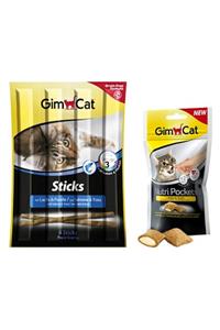 Gimcat 4 Adet Kedi Ödülü 2 Sticks Somonlu Ve Alabalıklı 20 gr + 2 Nutri Pockets Peynirli 60 gr