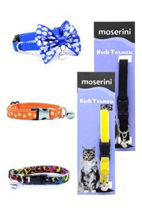 Moserini Silver Kedi Tasma Seti 5 In 1 - Papyonlu - Ayarlanabilir -kadife -yıldız Desenli -zilli Tasma Çeşiti