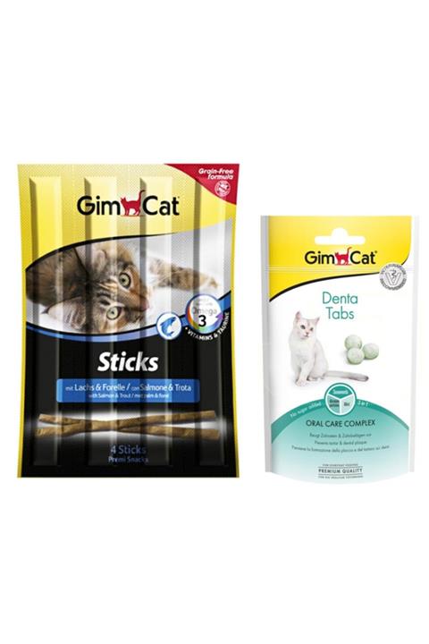 Gimcat 4 Adet Kedi Ödülü 2 Sticks Somonlu Ve Alabalıklı 20 gr + 2 Denta Tabs 40 gr