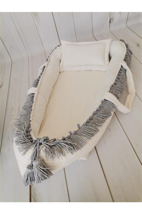 tasarımcı anne Babynest Krem Örgü Pike - Krem Poplin