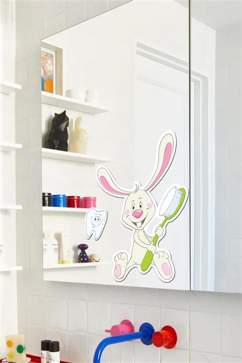 MSticker Dişlerini Fırçalayan Tavşan Cam,ayna,duvar Sticker