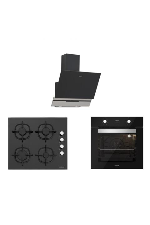 Silverline Siyah Cam Ankastre Set 5 Yıl Garanti (3450 Slımlıne 60+cs5343b01+bo6502b02)