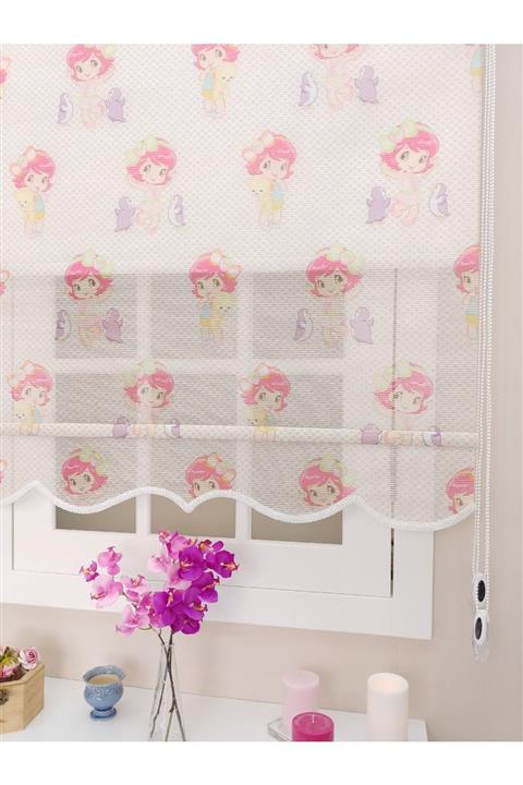 atölyeperde Atölye Perde Çiftli Sistem Çocuk Odası Pembe Prenses Desenli Tül+stor