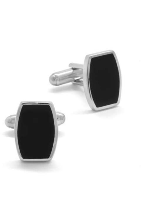 Tesbihane Siyah Mineli Şık Tasarım 925 Ayar Gümüş Kol Düğmesi