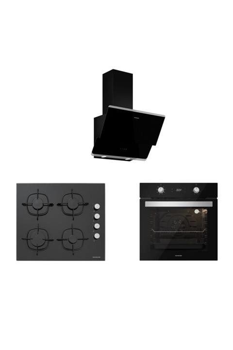 Silverline Siyah Cam Ankastre Set (3490 Oslo 60+cs5335b01+bo6504b01)