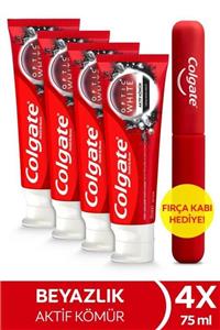 Colgate Optic White Aktif Kömür Beyazlatıcı Diş Macunu 75 ml x 4 Adet + Fırça Kabı Hediye