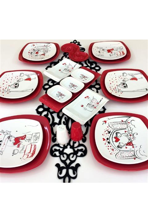 Keramika Peri Masalı Aşk 21 Parça 6 Kişilik Seramik Kahvaltı Takımı