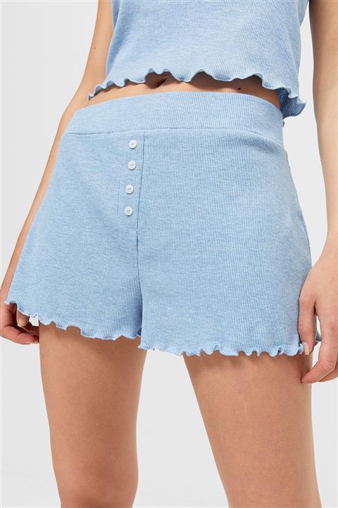 Stradivarius Kadın Mavi Düğmeli Fitilli Pijama Şort