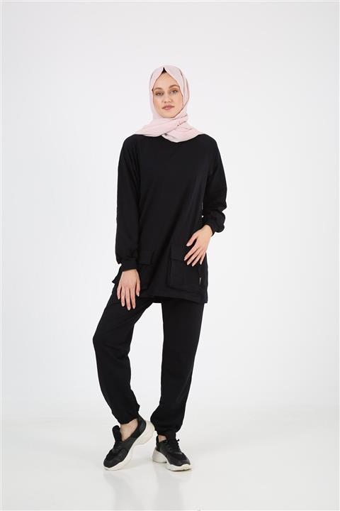 LONGER Kadın Lacivert Kapüşonlu Tunik Eşofman Takımı S-m-l-xl-xxl