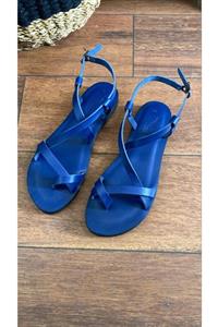 DaphneSandals El Yapımı Hakiki Deri Akdeniz Mavisi Kadın Sandalet - E5007