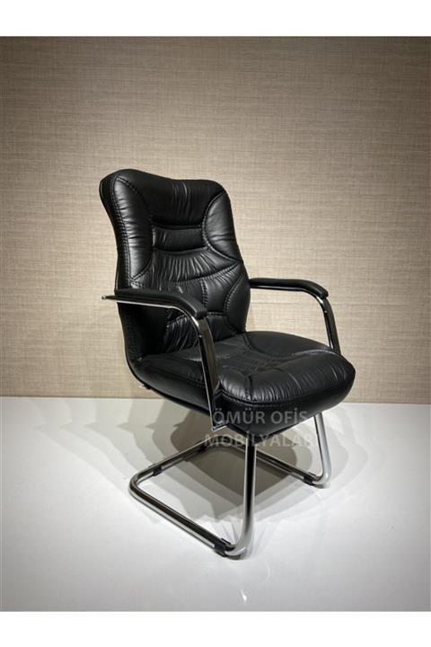 Ömür Ofis Uzay Krom Misafir / Bekleme Koltuğu Deri Siyah