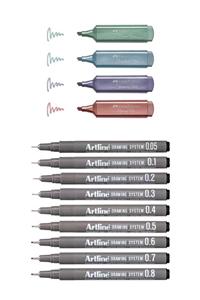 Faber Castell Metalik Işaretleme Kalemi 2021 4 Yeni Renk Ve Artline Drawing System 9'lu Teknik Çizim - Kozme Store