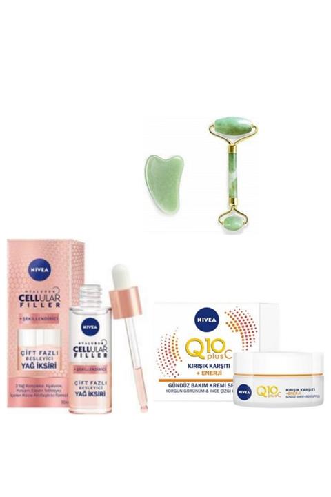 Nivea Q10 Plus C Enerji Kırışık Karşıtı Gündüz Kremi& Dolgunlaştırıcı Yağ Iksiri&2'li Yeşim Taşı