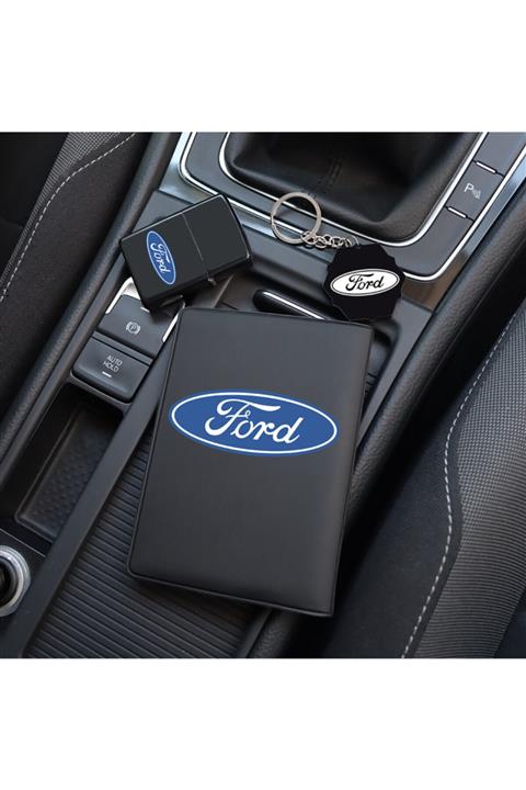 MaveraShop Özel Tasarım Logolu Siyah Ruhsat Kılıfı, Çakmak Ve Anahtarlık