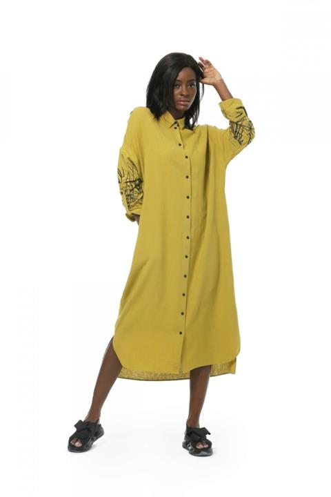 BIZEFASHION Baskılı Keten Uzun Gömlek