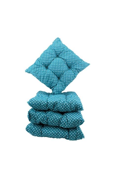 BURDANEVE Pofidik Puantiyeli Mavi Dörtlü Set Sandelye Balkon Minderi