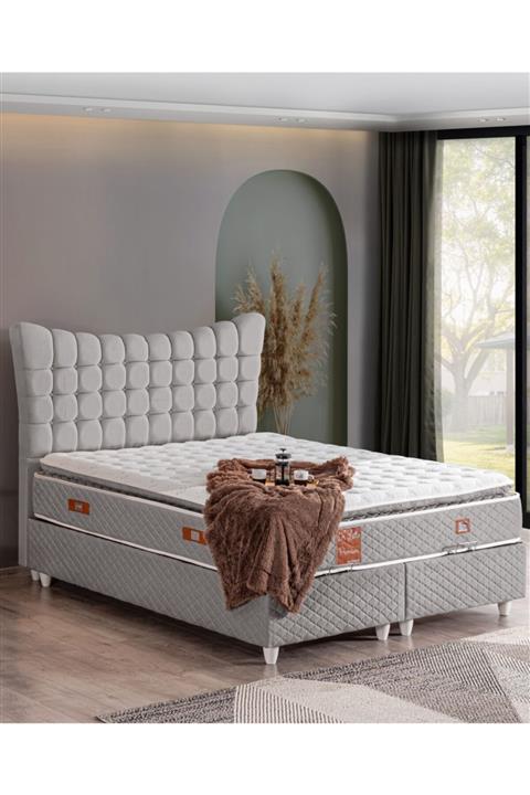 Cesur Baza , Gondol Tek Kişilik Baza Başlık Premium Pedli Yatak Seti - Açık Gri