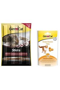 Gimcat 2 Sticks Hindi ve Tavşan Etli 20 gr 2 Multi Vitamin Tabs 40 gr 4 Adet Kedi Ödülü