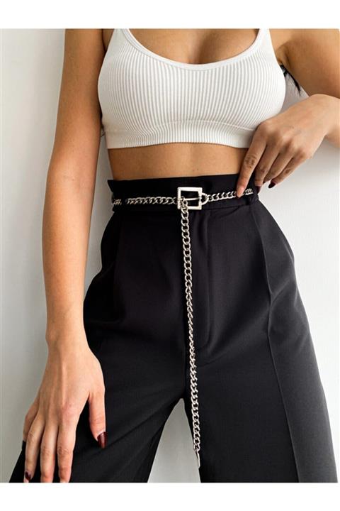 BE CHİC Gümüş Renk Zincir Kemer