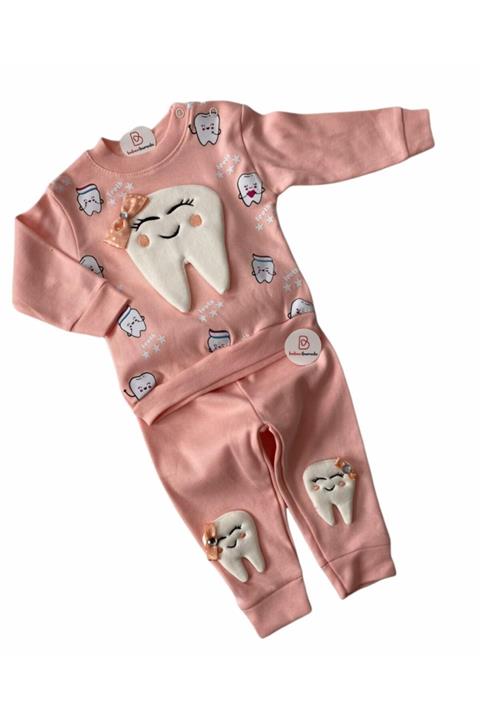 BEBECİBURADA Dişli Kız Bebek Pamuklu Ikili Takım