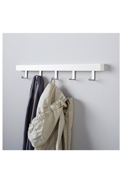 cousinss 5 Kancalı Duvar Askısı 60x4x8 Cm Kapı Askısı Askılık Portmanto Ahşap Beyaz Renk Kaliteli Ikea