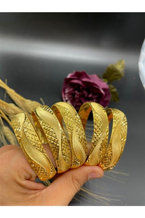 Yıldız Gold İmitasyon 22 Ayar Altın Kaplama Işıltılı Dalga Model 5'li 1.5 Cm Bilezik