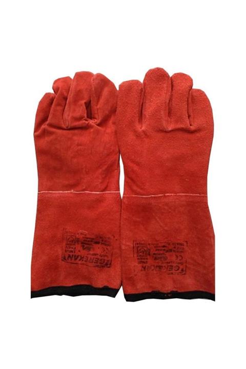 Eldivenx Gerekan Kırmızı Deri Kaynakçı Eldiveni 35 Cm 10 Beden 10 Çift