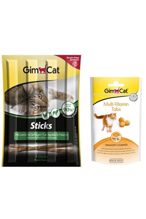 Gimcat 4 Adet Kedi Ödülü 2 Sticks Kuzu Etli Ve Tavuklu 20 gr + 2 Multi Vitamin Tabs 40 gr