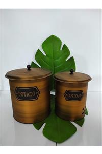HibanaMorza Metal Patates Soğan 2 Li Set (çap:23 Yuk:24cm/çap:19 Yuk:22cm) Gold Eskitme
