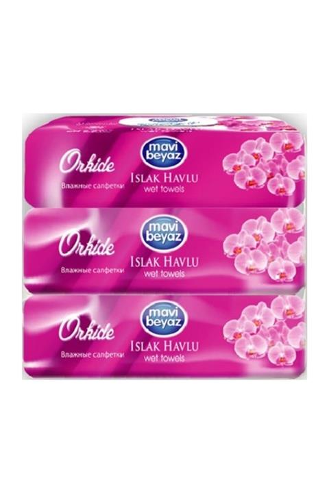 Mavi beyaz Islak Havlu Mendil Orkide 3x60 Adet