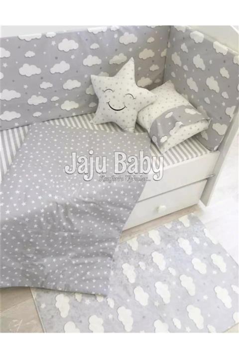 Jaju Baby Gri Bulut Desenli 60 X120 Bebek Nevresim Takımı Ve Kenar Koruma