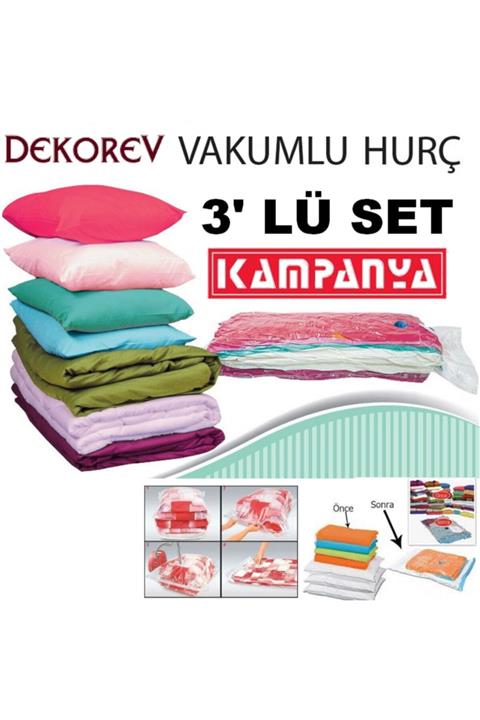Vakum Hurcu Dekorev Vakumlu Poşet 3'lü Set Vakumlu Hurç Vakumlu Torba 3 Adet L + Xxl + Jumbo 3 Adet Birden