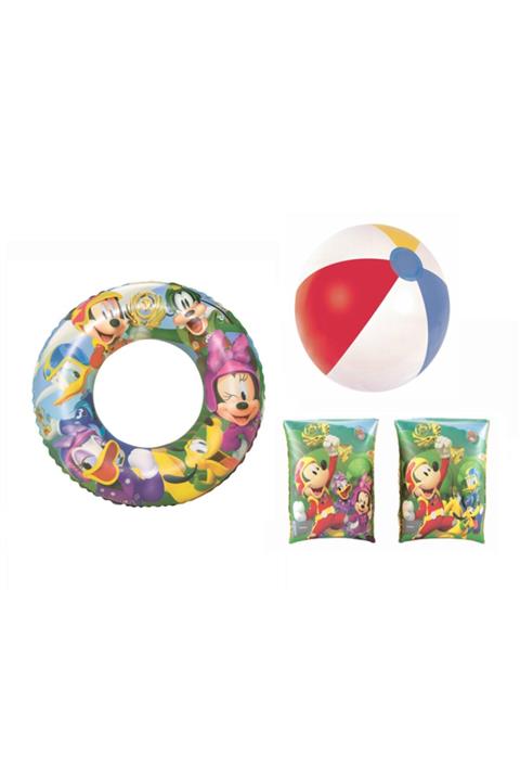 elife shop Es91002-4t Lisanslı Mickey Mouse Havuz Deniz Simit Kolluk Top Seti 3’lü Set