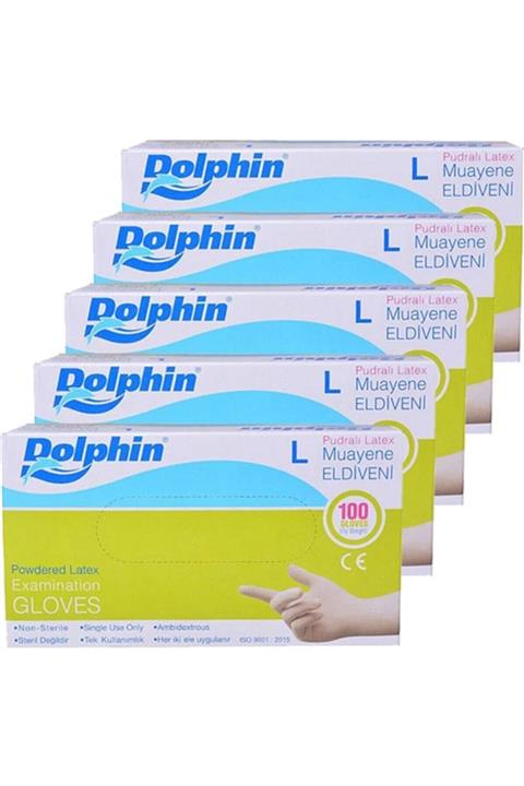 Dolphin Latex Pudralı Eldiven L 100'lü 5'li